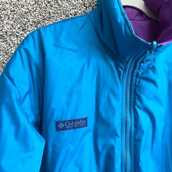 Columbia Coat Women’s Large Reversible Blue and Purple Nylon Zip Up Vintage - Picture 2 of 9